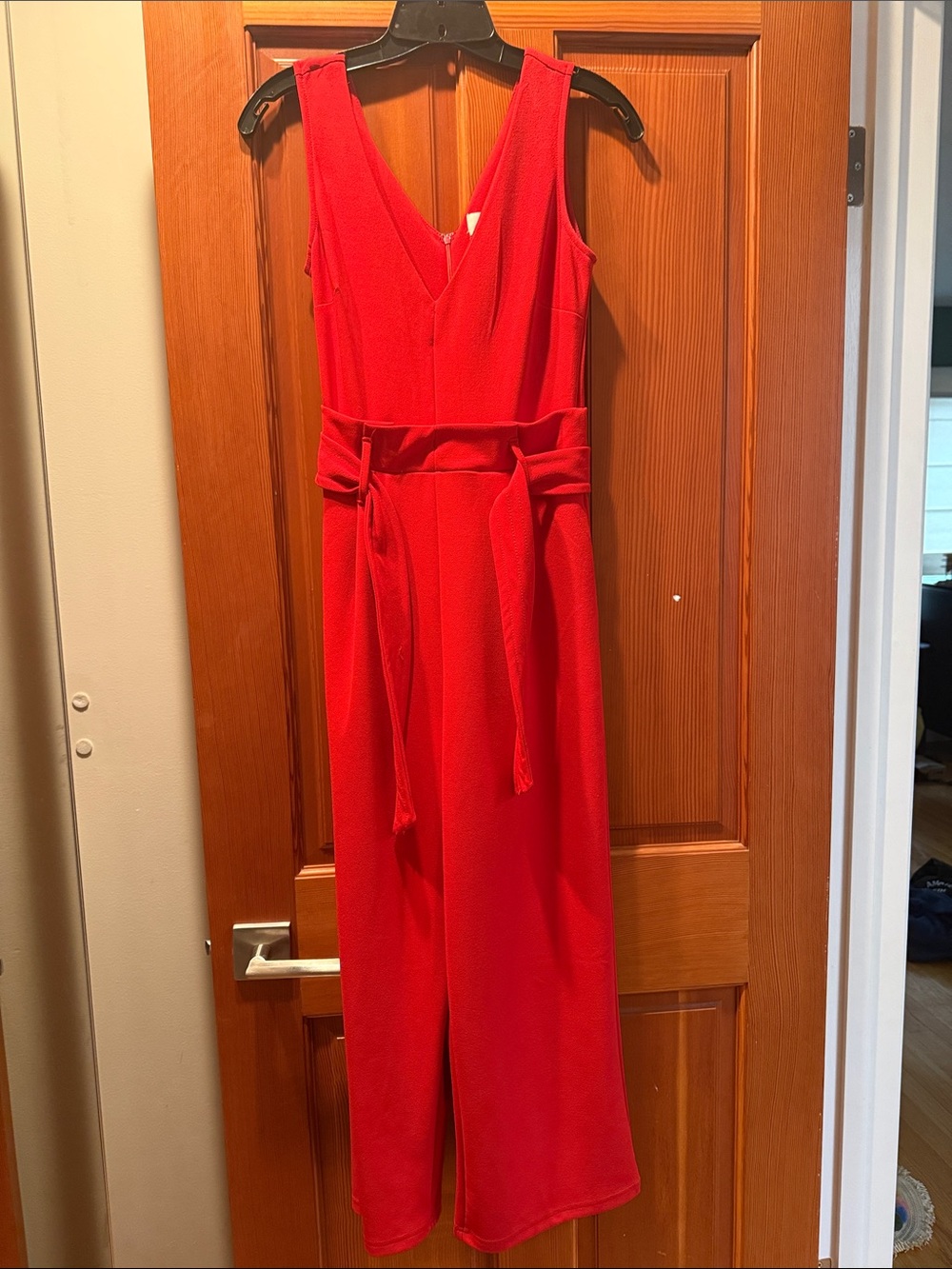 Anthropologie Red Sleeveless V-Neck Jumpsuit with Tie Belt size xs